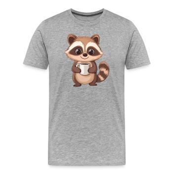 Mignon raton laveur tenant une tasse à café - Design adorable - T-shirt bio Premium Homme - gris chiné - Devant - Damien (186cm)