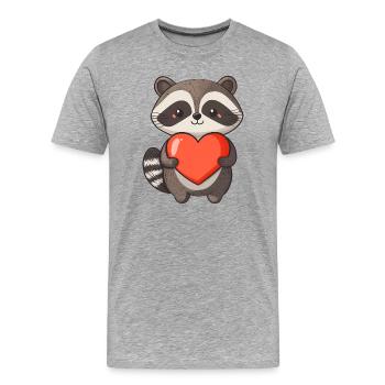 Raccoon Holding a Red Heart - Adorable Cartoon - Men's Premium Organic T-Shirt - heather grey - Front - Damien (186cm)