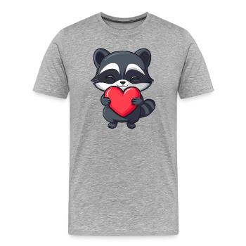 raton laveur tenant un cœur rouge - Adorable dessin animé - T-shirt bio Premium Homme - gris chiné - Devant - Damien (186cm)