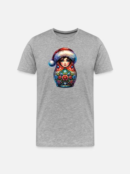 Matriochka russe Noël Russie - T-shirt bio Premium Homme - gris chiné