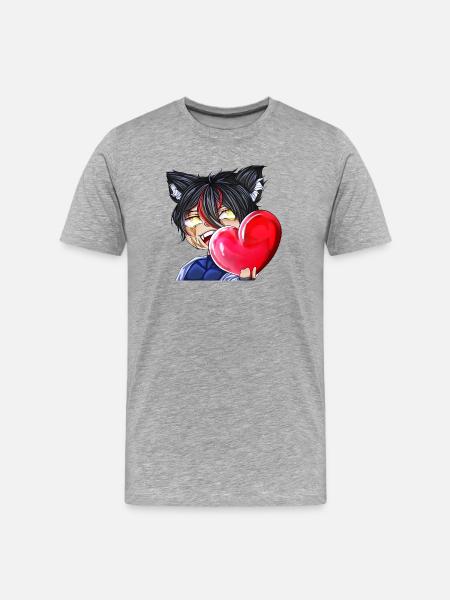Chibi mit Herz - Männer Premium Bio T-Shirt - Grau meliert