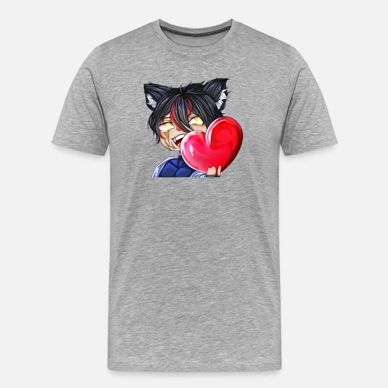 Chibi mit Herz - Männer Premium Bio T-Shirt - Grau meliert