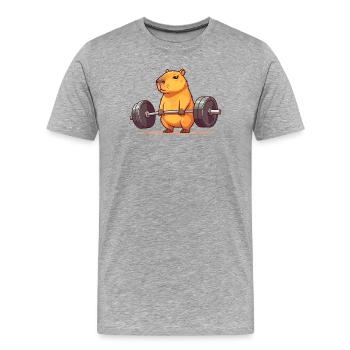 Kreuzheben Capybara Lustiger Fitness Capy Liebhaber - Männer Premium Bio T-Shirt - Grau meliert - Vorne - Damien (186cm)