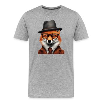 Sherlock Fox in klassischer Kleidung - Männer Premium Bio T-Shirt - Grau meliert - Vorne - Damien (186cm)