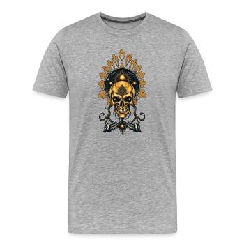 Der goldene Schädel und seine kosmischen Geheimnisse. - Männer Premium Bio T-Shirt - Grau meliert - Vorne - Damien (186cm)