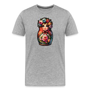 Russian Girl Matroschka Moskau mit Sonnenbrille - Männer Premium Bio T-Shirt - Grau meliert - Vorne - Damien (186cm)
