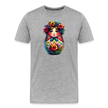 Russe Fille Matriochka Moscou avec des lunettes de soleil - T-shirt bio Premium Homme - gris chiné - Devant - Damien (186cm)