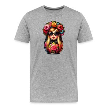 Russian Girl Matryoshka Moscow with Sunglasses - Men's Premium Organic T-Shirt - heather grey - Front - Damien (186cm)
