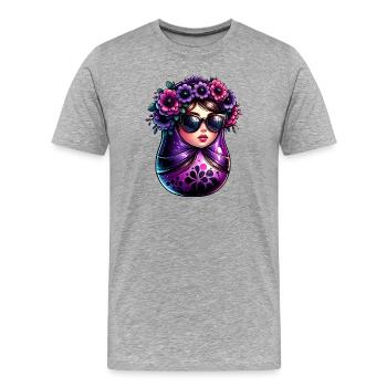 Russian Girl Matroschka Moskau mit Sonnenbrille - Männer Premium Bio T-Shirt - Grau meliert - Vorne - Damien (186cm)