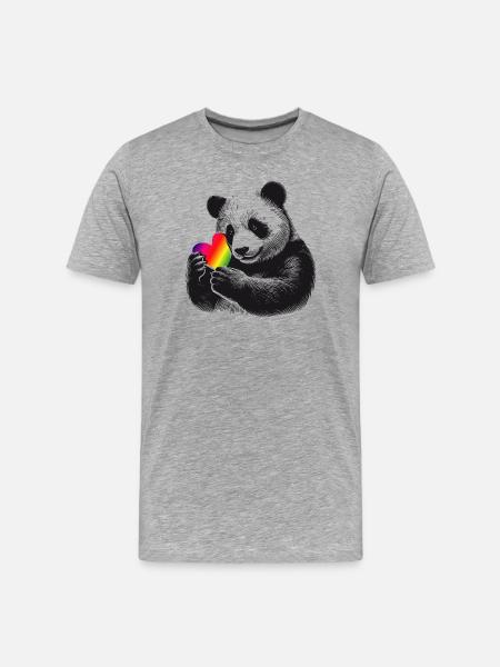 Loving panda with rainbow heart - Men's Premium Organic T-Shirt - heather grey