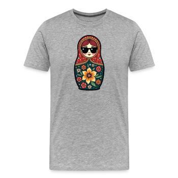 Russian Girl! Matroschka Russisch Sonnenbrille - Männer Premium Bio T-Shirt - Grau meliert - Vorne - Damien (186cm)