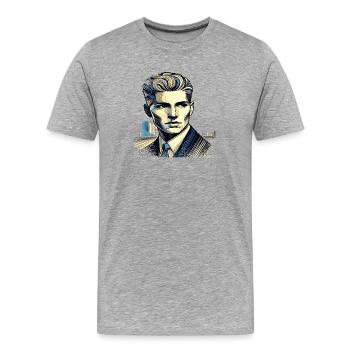 Unbekannter | Stranger | ausgefranster Rand - Männer Premium Bio T-Shirt - Grau meliert - Vorne - Damien (186cm)