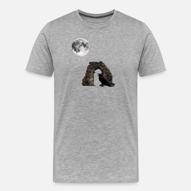 zerfallener Bogen mit Kolkrabe, Monde, ruinen - Männer Premium Bio T-Shirt - Grau meliert