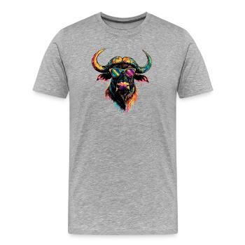 Buffle du Cap Buffalo Safari Buffle d’Afrique - T-shirt bio Premium Homme - gris chiné - Devant - Damien (186cm)