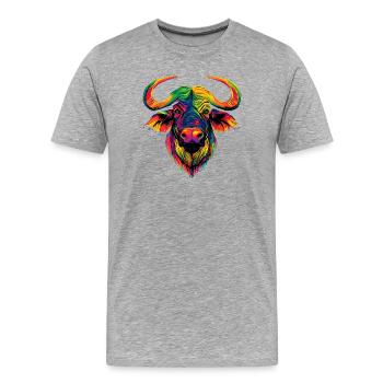 Buffle du Cap Buffalo Safari Buffle d’Afrique - T-shirt bio Premium Homme - gris chiné - Devant - Damien (186cm)