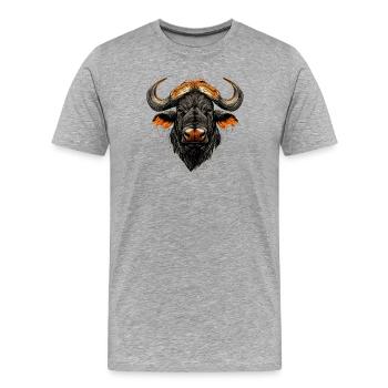 Buffle du Cap Buffalo Safari Buffle d’Afrique - T-shirt bio Premium Homme - gris chiné - Devant - Damien (186cm)