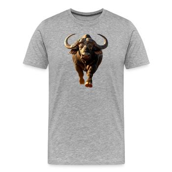 Buffle du Cap Buffalo Safari Buffle d’Afrique - T-shirt bio Premium Homme - gris chiné - Devant - Damien (186cm)