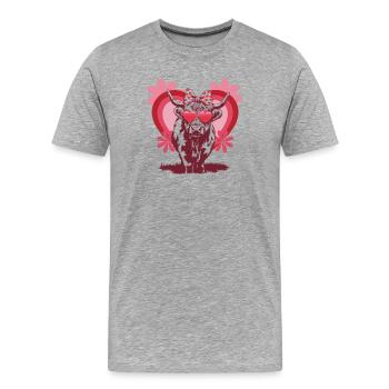 Vache des Highlands amoureuse - Conception mignonne de la Saint-Valentin - T-shirt bio Premium Homme - gris chiné - Devant - Damien (186cm)