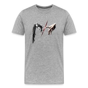 Mensch Roboter Berührung – Michelangelo Symbiose - Männer Premium Bio T-Shirt - Grau meliert - Vorne - Damien (186cm)