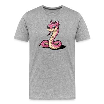 Rosa Schleife Schlange Karikatur - Männer Premium Bio T-Shirt - Grau meliert - Vorne - Damien (186cm)