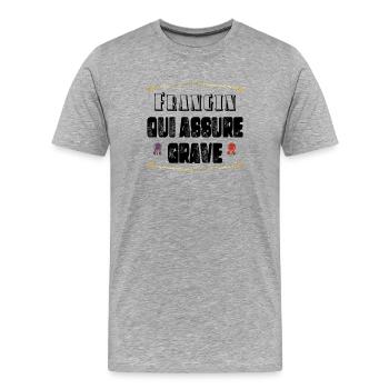 Frangin Qui Assure Grave - T-shirt bio Premium Homme - gris chiné - Devant - Damien (186cm)
