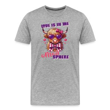 Love Is in the Moosphere Süßes Highland Cow Design - Männer Premium Bio T-Shirt - Grau meliert - Vorne - Damien (186cm)