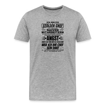 ein stolzer Chef von verdammt naiven Mitarbeitern - Männer Premium Bio T-Shirt - Grau meliert - Vorne - Damien (186cm)