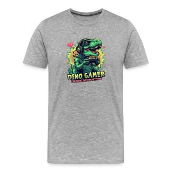 Dino Gamer Joystick Dinosaure - T-shirt bio Premium Homme - gris chiné - Devant - Damien (186cm)