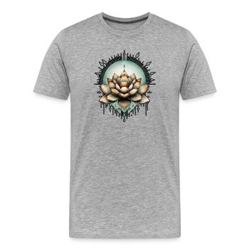 Meditative Eleganz. Exquisite Lotusblüte - Männer Premium Bio T-Shirt - Grau meliert - Vorne - Damien (186cm)