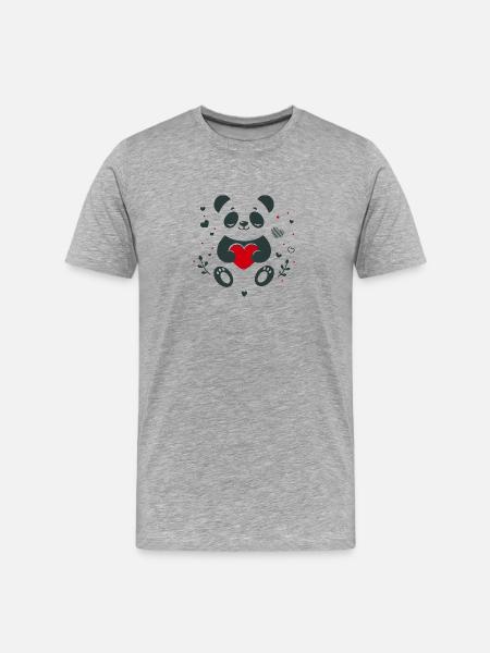 Panda avec coeur – Saint-Valentin aimante - T-shirt bio Premium Homme - gris chiné