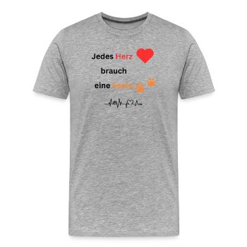 Jedes Herz brauch eine Seele - Männer Premium Bio T-Shirt - Grau meliert - Vorne - Damien (186cm)