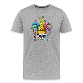 Totenschädel mit Narrenkappe für Karneval - Männer Premium Bio T-Shirt - Grau meliert - Vorne - Damien (186cm)