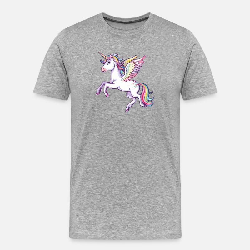 Regenbogenflügel Einhorn - Männer Premium Bio T-Shirt - Grau meliert
