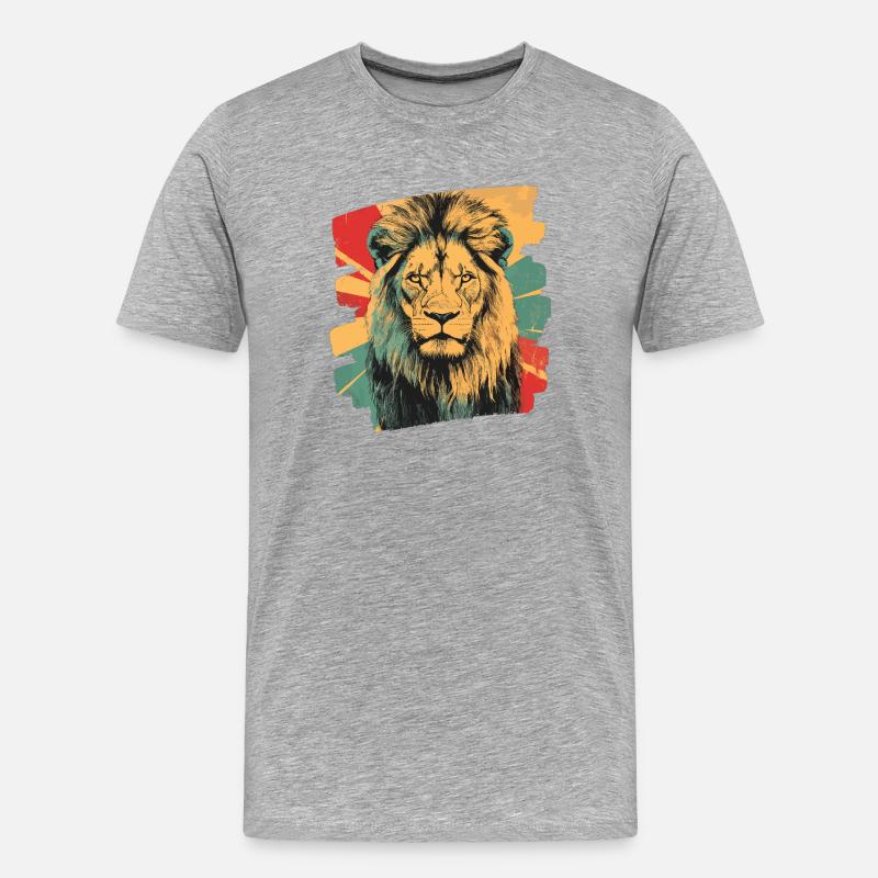 Löwe Retro - Männer Premium Bio T-Shirt - Grau meliert