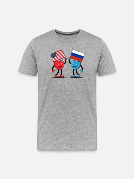 America and Russia hearts - Men's Premium Organic T-Shirt - heather grey