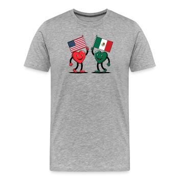 America and Mexico Hearts - Men's Premium Organic T-Shirt - heather grey - Front - Damien (186cm)