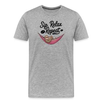 Schlürfen, entspannen, wiederholen - Männer Premium Bio T-Shirt - Grau meliert - Vorne - Damien (186cm)
