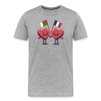 Madagascar et la France coeurs - T-shirt bio Premium Homme - gris chiné - Devant - Damien (186cm)