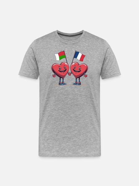 Madagascar and France hearts - Men's Premium Organic T-Shirt - heather grey