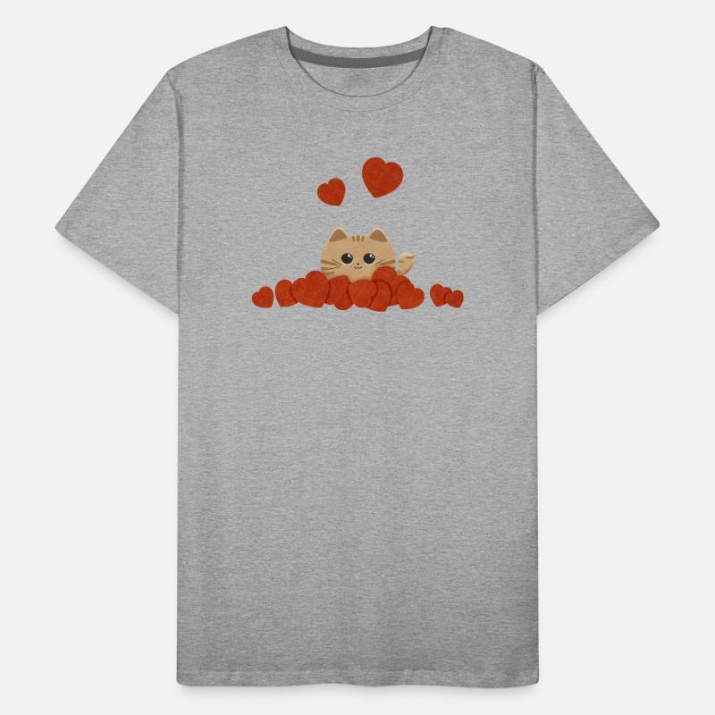 Chat mignon entouré de cœurs pour la Saint-Valentin T-shirt bio Premium Homme