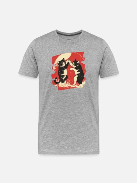 Combat de chats japonais - T-shirt bio Premium Homme - gris chiné