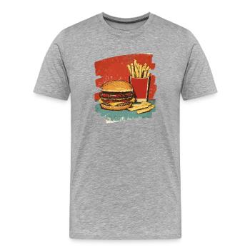 Burgers et frites rétro - T-shirt bio Premium Homme - gris chiné - Devant - Damien (186cm)