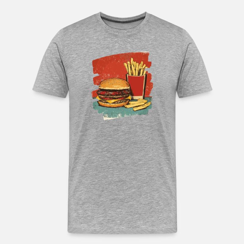 Burger und Fritten Retro - Männer Premium Bio T-Shirt - Grau meliert