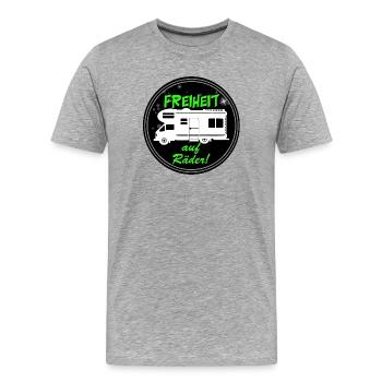 Wohnmobil,Camping,Fun Shirt,Freiheit auf Räder(25) - Männer Premium Bio T-Shirt - Grau meliert - Vorne - Damien (186cm)