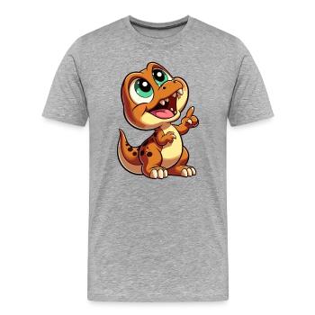 T-Rex Baby Dino Babydino zeigt nach oben Geschenk - Männer Premium Bio T-Shirt - Grau meliert - Vorne - Damien (186cm)