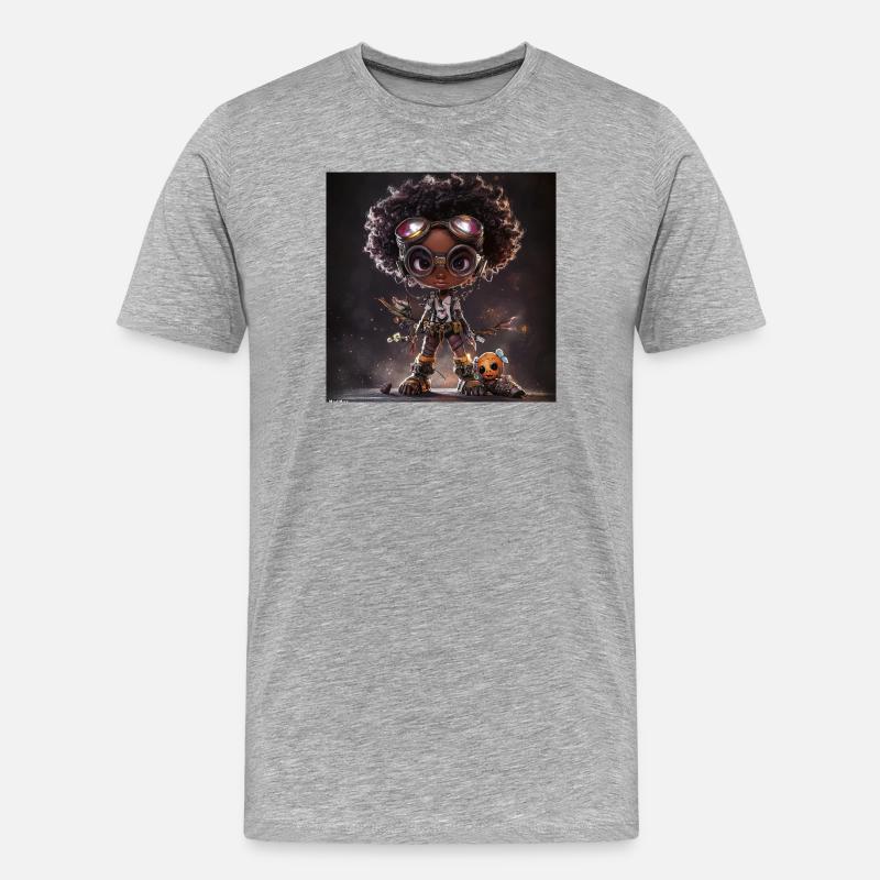  exploratrice Afro Steampunk - T-shirt bio Premium Homme - gris chiné
