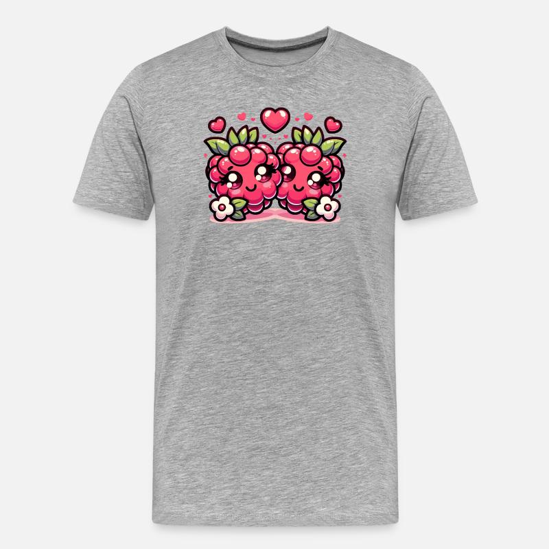 Süßes T-Shirt-Design mit Himbeeren - Männer Premium Bio T-Shirt - Grau meliert