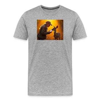 Abendlicht Rehbaby Fütterung - Männer Premium Bio T-Shirt - Grau meliert - Vorne - Damien (186cm)