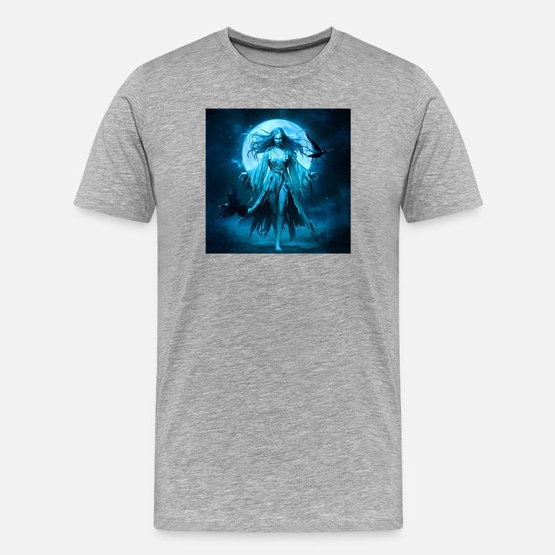 Todesfee, Kolkrabe, Monde - Männer Premium Bio T-Shirt - Grau meliert