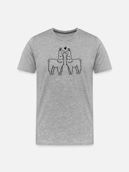 Lamas amoureux - T-shirt bio Premium Homme - gris chiné